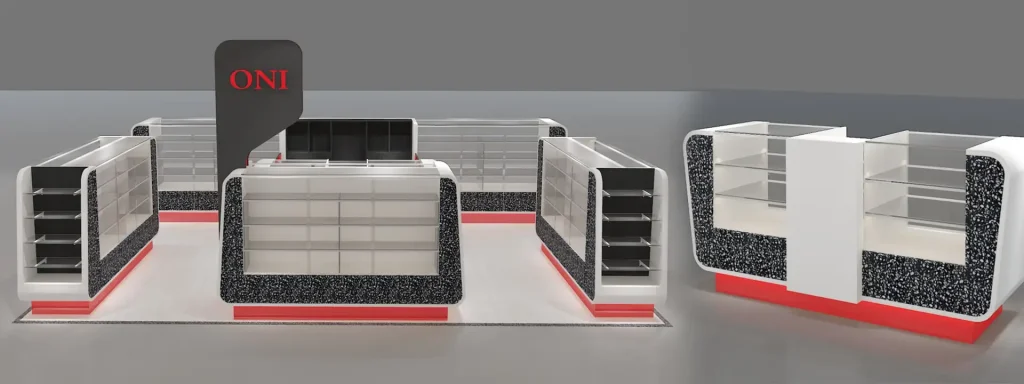3D rendering of custom mobile phone display kiosk