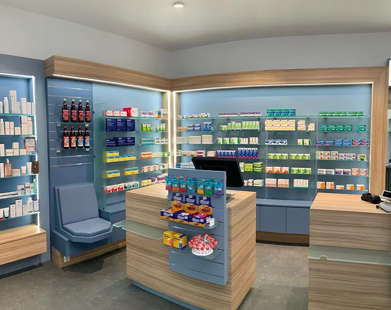 ONI-Shopfitting Medical Retail Space: Custom Retail Display Racks & Functional Fixtures