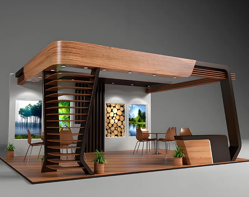 ONI Display Sculptural Wood-Toned Mall Kiosk with Open-Air Elegance