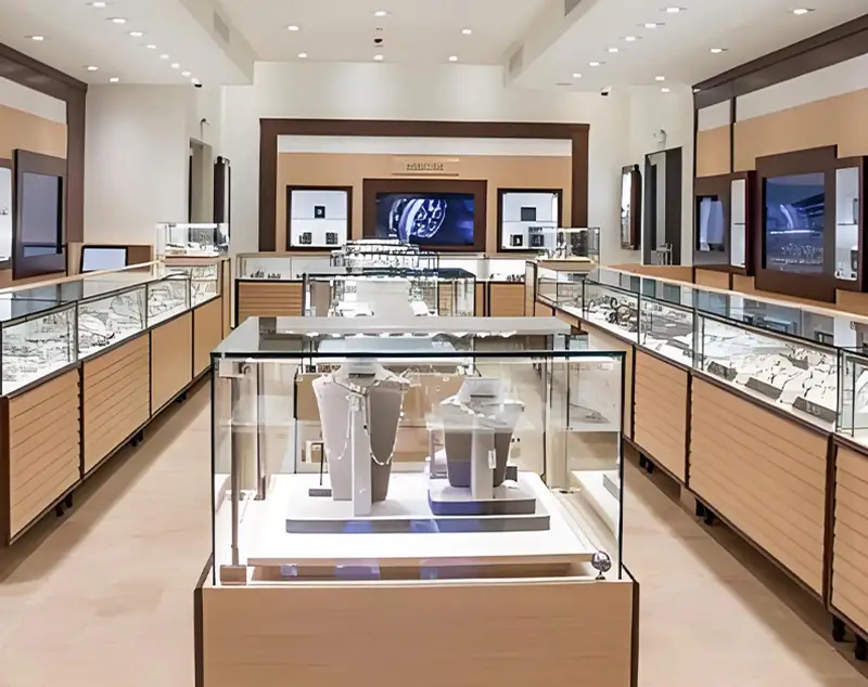 ONI Display Velvet - Lined Wood Jewelry Display Cases with Tempered Glass Doors, Elevating Retail Jewelry Showcases