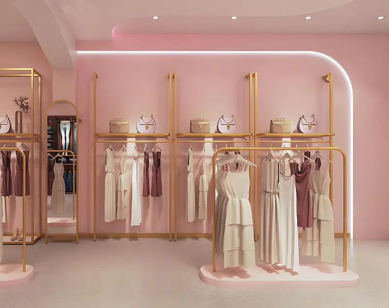 ONI Display Heavy-Duty Clothes Rack|Antique Gold & Soft Pink Display System for Premium Apparel