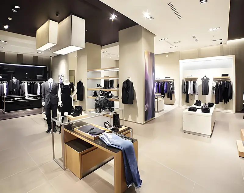 ONI Display Minimalist Fixtures in a Retail Store with Bold Contrast and Industrial Metal Stands