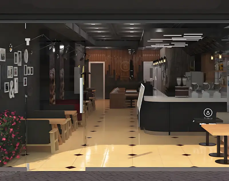 ONI Display Curved Restaurant Counter with Modern Wood Finish