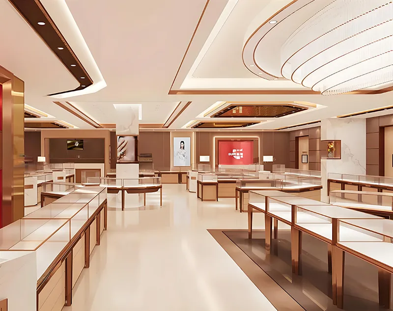 ONI Display Luxe Table Top Jewelry Display Case with Rose Gold Accents for Premium Retail Settings