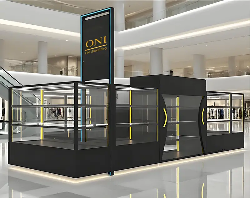 ONI Display Black Metal Glass Cell Phone Accessories Store Kiosk: Modern Mall Counter Design