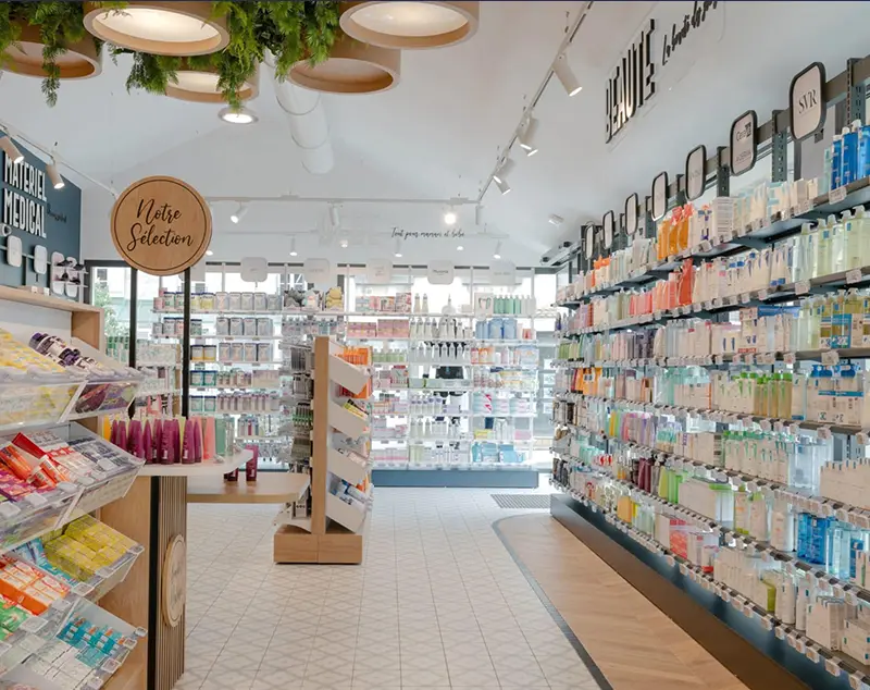 ONI Display Escaparate Farmacia: Modern Bright Interiors with Light Wood & Glass Harmony