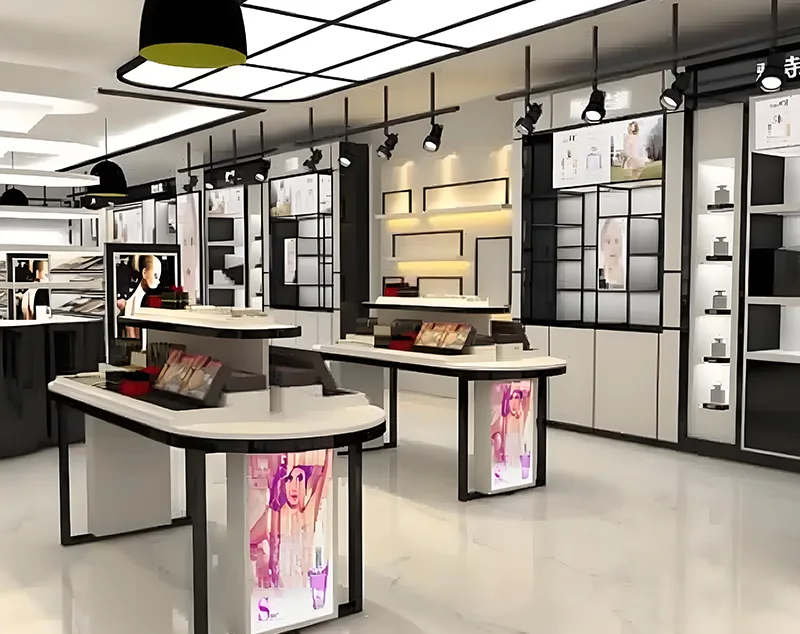 ONI Display Quầy Trưng Bày Mỹ Phẩm Mặt Trắng Khung Đen Sang Trọng