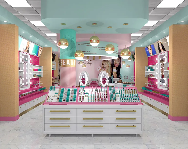 ONI Display Thi Công Kệ Trưng Bày Showroom Mỹ Phẩm Phong Cách Pastel Nổi Bật