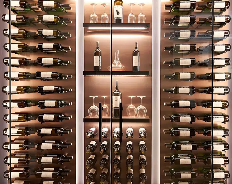 ONI Display Backlit Wine Cellars with Modular Shelves and Glass Rack Holders