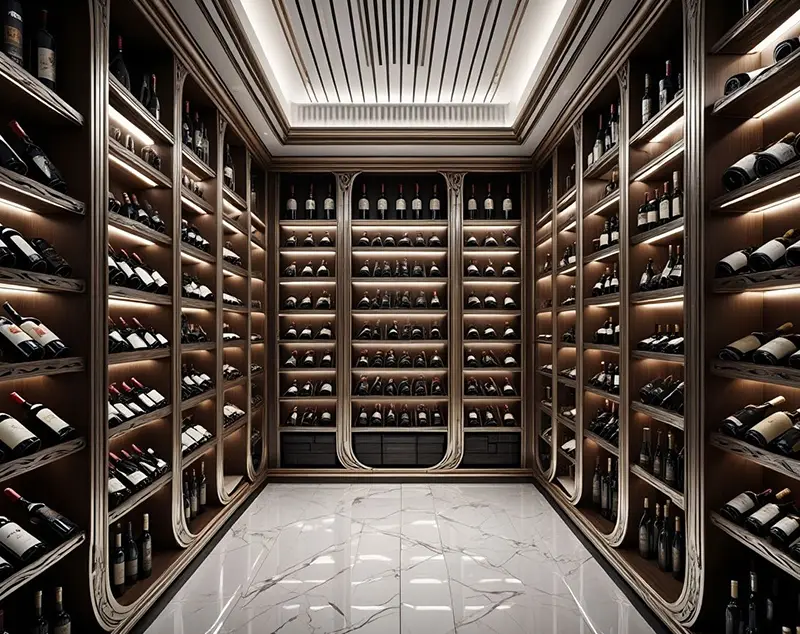 ONI Display Luxury Walnut Wine Cellar — Floor-to-Ceiling Wine Stand Metal Design