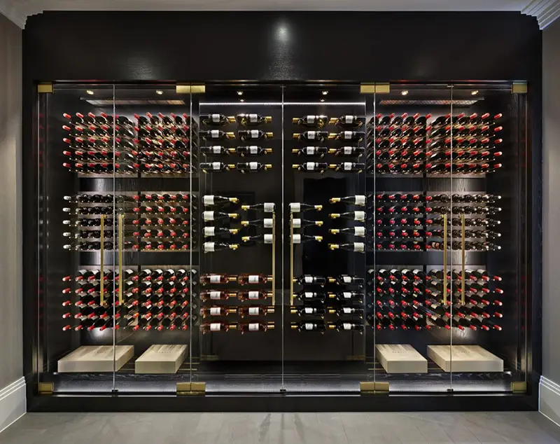 ONI Display Obsidian Glass Wine Wall — Contemporary Metal Wine Wall Design