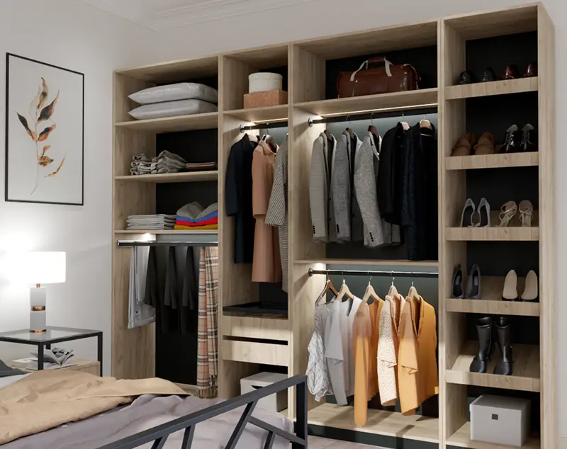 ONI Display Light Wood Closet Custom: Modern Closet Design with Flexible Storage