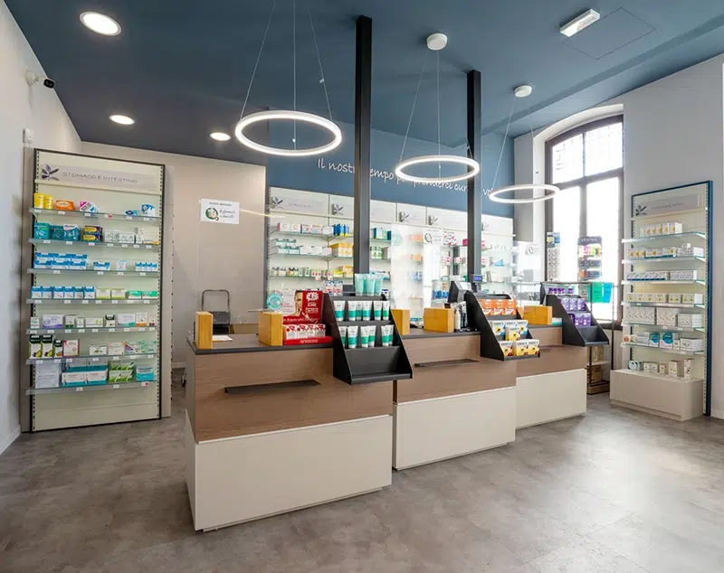 ONI Display Pharmacy Shelving: Modern Retail Fixtures and Counters for Pharmacy Interiors