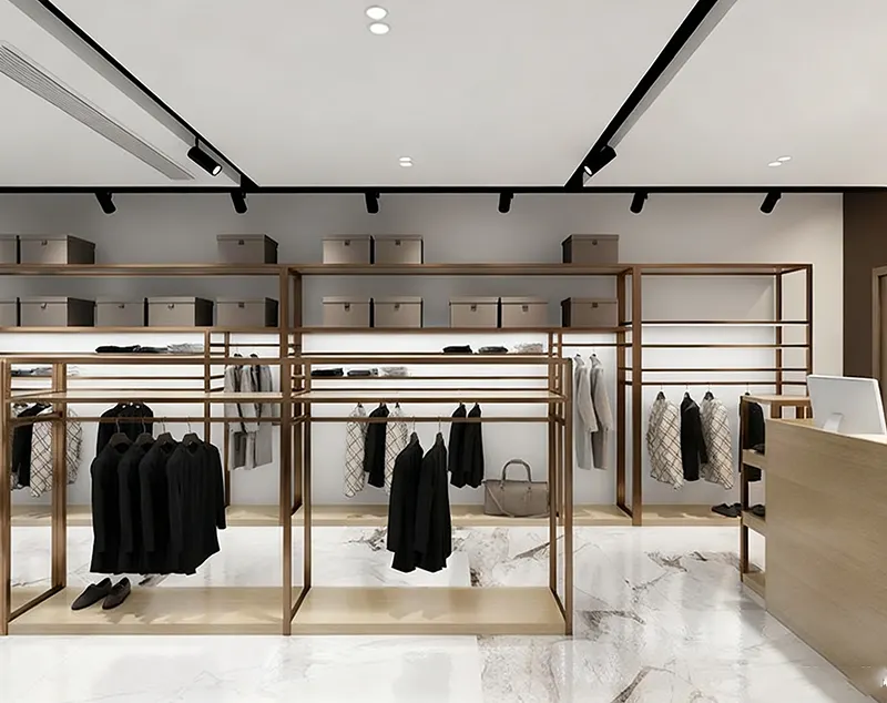 ONI Display Bronze Framed Store Clothing Racks for Modern Garment Store Interior Design