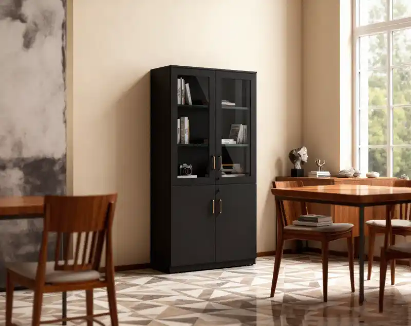 ONI Display Contemporary Bookcase with Glass Door Cabinet