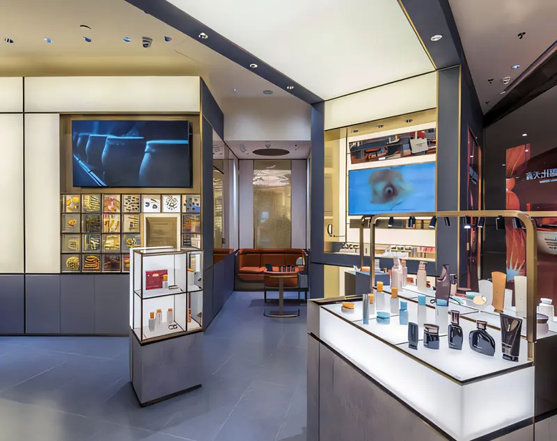 ONI Display Gold-Edged Glass Shop Stand Display for Modern Cosmetic Stores