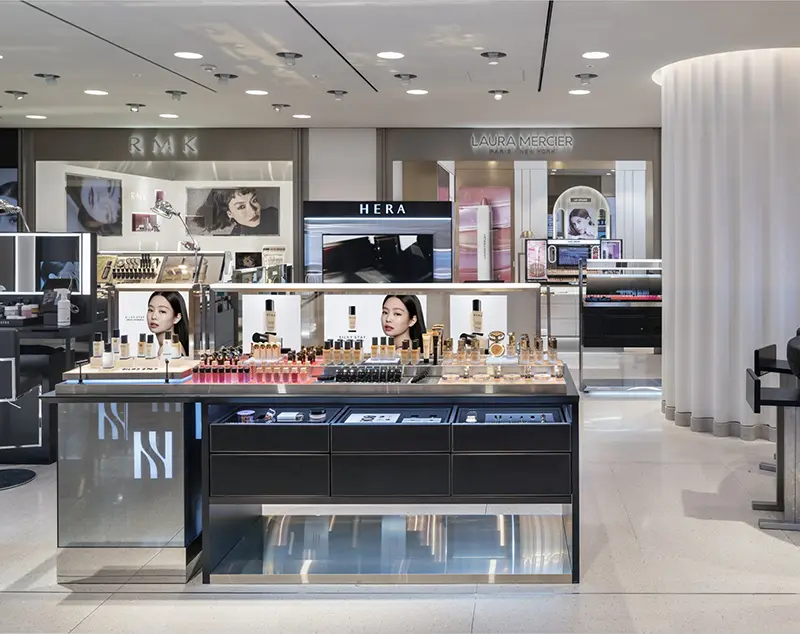 ONI Display Black Titanium Metal & LED-Lit Cosmetics Display Design Counter” Modern Upright Product Display Stand