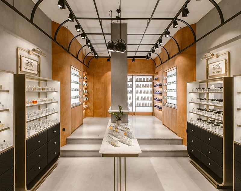 ONI Display Warm Gold Framed Perfume Display Case for Boutique Showrooms