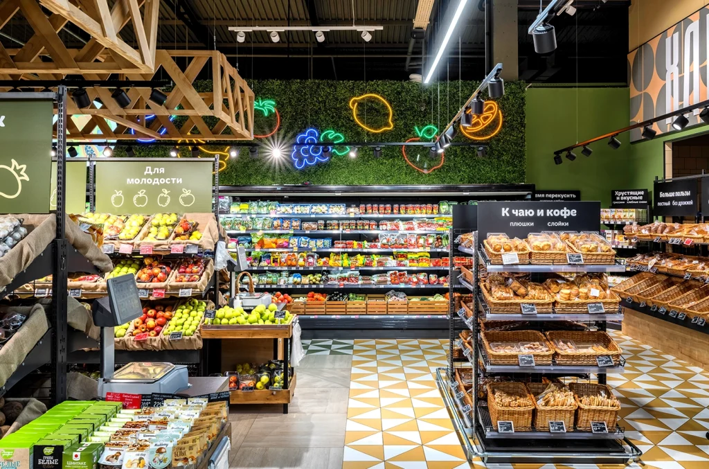 retail store shelves and displays