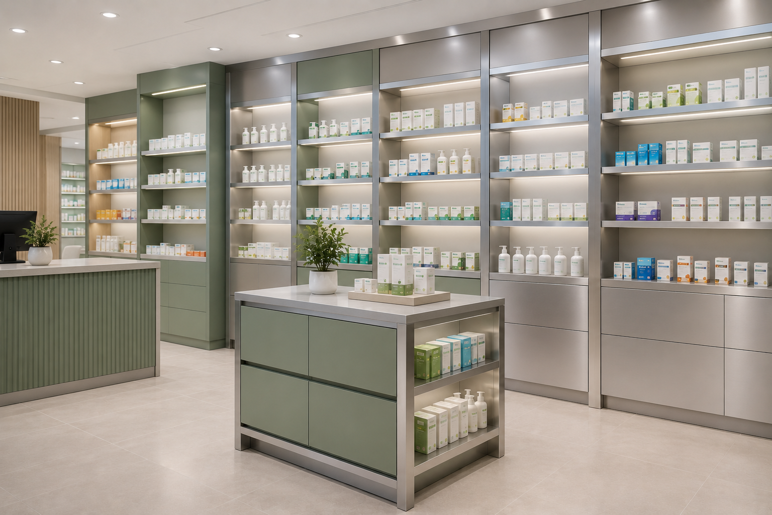 Powder-Coated for Pharmacy Display Cabinets