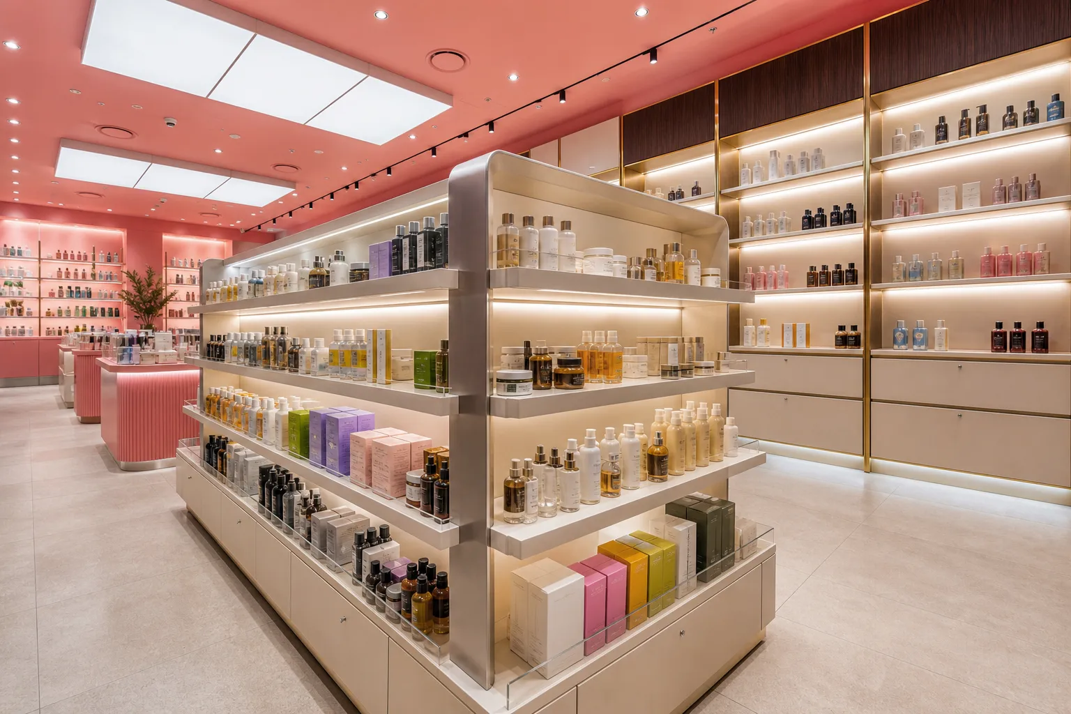 Cosmetic display cabinet for skincare and makeup products
