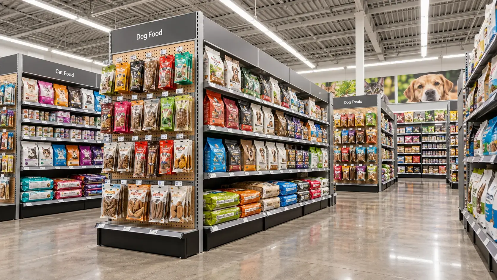 Custom Pet Food Display Racks and Gondola Shelving