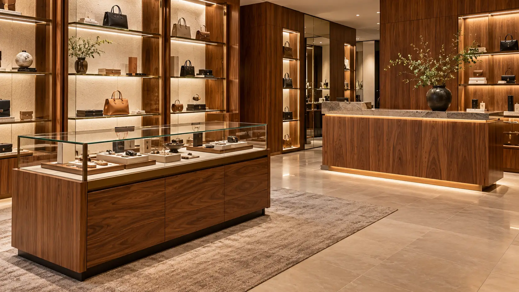 High-end wood veneer display cabinet