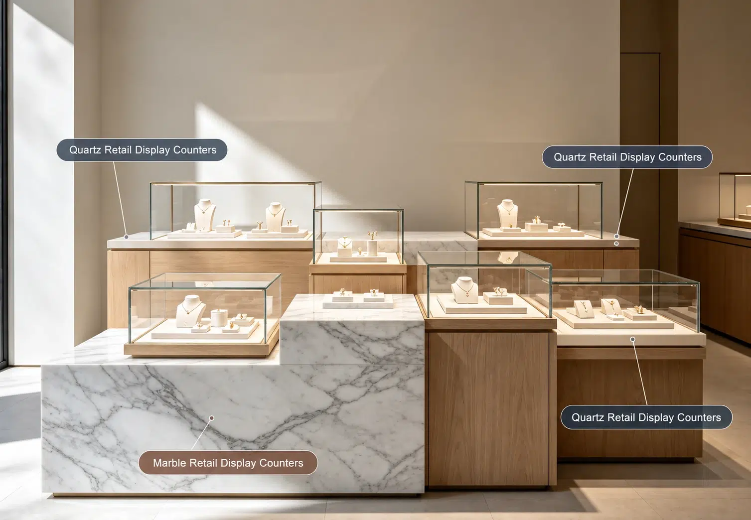 Quartz vs Marble Retail Display Counters