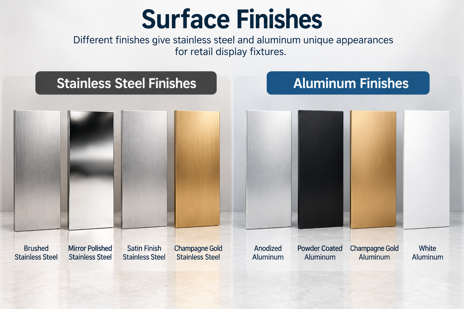Stainless steel and aluminum surface finishes