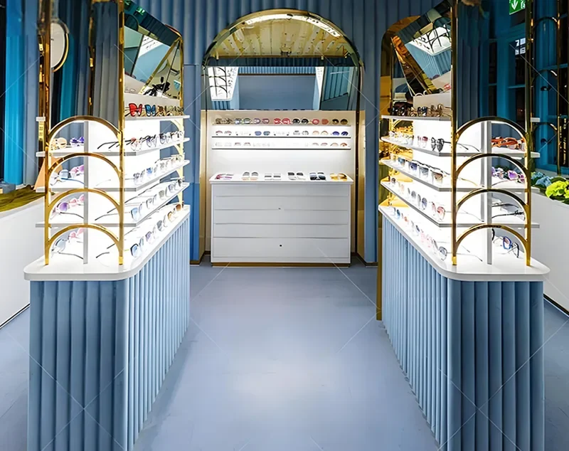Small optical shop design with eyewear wall display