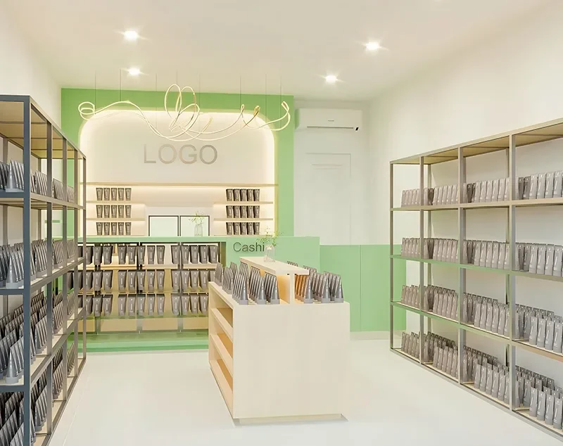 retail store shelves and displays